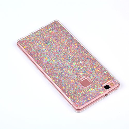 Huawei P9 Lite Hülle,Silikon Schutzhülle für Huawei P9 Lite,Huawei P9 Lite Bling Hülle,Ukayfe Luxus Schön Shiny Glänzend Glitzer Weiche TPU Abdeckung Crystal Silikon Tasche Schutzhülle Shinning Strass Rückseite Hülle Etui Cover für Huawei P9 Lite (Rosa Blau) - 4