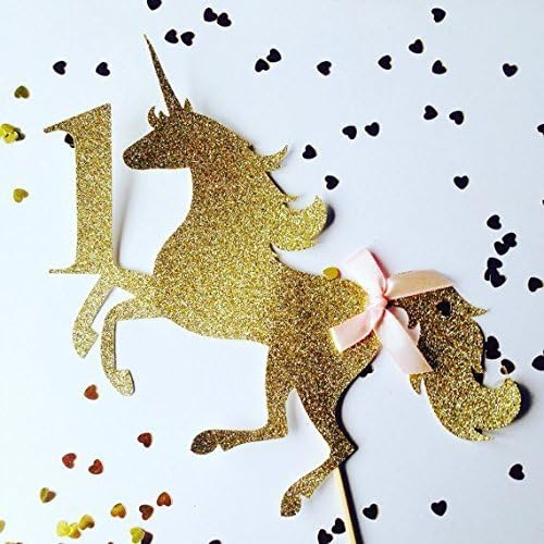 Unicorn Gold Glitter Card Cake Topper Personalised with Age. Unicorn party 1st birthday, custom number cupcake topper, birthday Topper