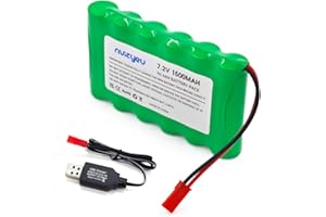 nvizyeu Batterie Nimh 7,2 V, batterie AA rechargeable 1500 mAh 7,2 V RC, adaptée pour les voitures télécommandées RC véhicules d'ingénierie, livrée avec un câble de charge (prise JST)