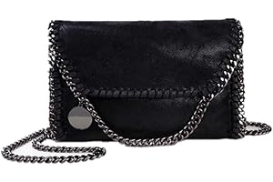 MZBoutiques Borsa casual da donna in pelle PU con tracolla a tracolla in pelle a catena (Catena nera nera)