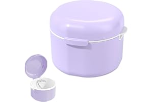 GUOYOU Retainer Case, Denture Box for Soaking Dentures, False Teeth Container Portable with Rinsing Basket, Easy to Carry and Clean Denture Case with Lids for Storing Soaking Dentures Cleaning, Purple