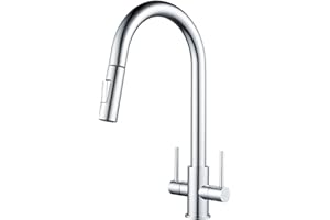 Pull Out Kitchen Tap, NewEast Monobloc Mixer Tap for Kitchen Sink with Dual Function Spary Pull Down Sprayer,Chrome Dual Lever Kitchen Faucet