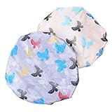 Mudder Waterproof Women Shower Cap Double Layer Bath Cap Elastic Band Spa Shower Hat, 2 Pack, Gray and Beige