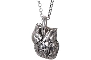 FORFOX Solid Real 925 Sterling Silver 3D Anatomical Heart Necklace Human Organ Anatomy Heart Pendant Charm with Skull for Men Women 60cm Chain