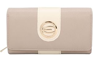 ELIOX Portafoglio Donna Grande in Pelle Pu Elegante Spazioso Capiente Con Portamonete Portatessere Idea Regalo (Taupe)