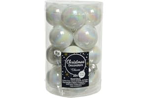Kaemingk Bolas de Navidad de cristal, 35 mm x 16 unidades, pequeñas bolas de Navidad, color blanco iridiscente, nácar