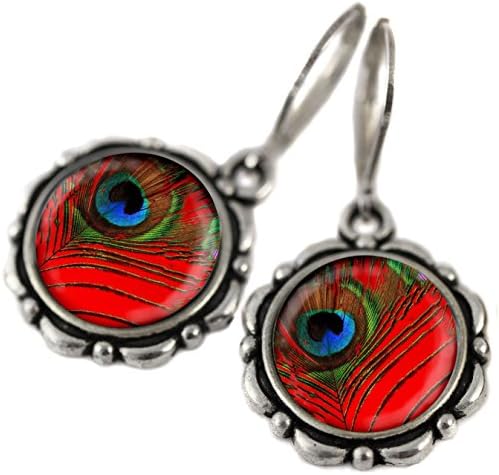Tizi Jewellery, Hot Silver Peacock Handmade Earrings with Sterling Silver Hooks