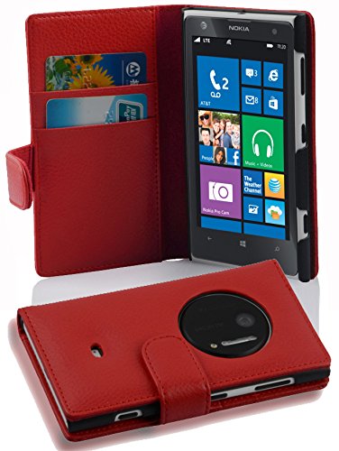 Cadorabo - Funda Nokia Lumia 1020 Book Style de Cuero Sint  tico en Dise  o Libro - Etui Case Cover Carcasa Caja Protecci  n con Tarjetero en ROJO-INFIERNO