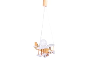 HELLUX Children's Room Lamp Ceiling Made of Wood, Ceiling Lights for Children, Children's Ceiling Lamp, 70 x 29 x 32 cm for Baby Room, Aeroplane Lamp E27 without Bulb (White/Natural Wood)