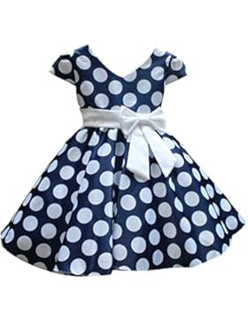 SMITHROAD Kinder Mädchen Prinzessin Rockabilly Vintage Kleid V-Ausschnitt Polka Dots Punkte Kostüm mit Schleife...