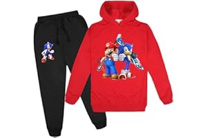 Proxiceen Mario und Sonic - Conjunto de ropa para niña con capucha y pantalón de chándal con capucha para niños de 5 a 14 años