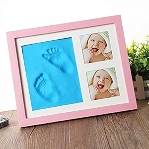 BABIES BLOOM Infant kids Handprint and Footprint Kit Solid Wood Charming Photo Frame (Blue Clay)