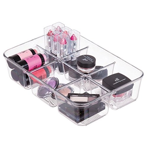 mDesign Kosmetik Organizer – transparente Aufbewahrungsbox mit sechs Fächern – Ablage aus robustem Kunststoff – durchsichtig - 3