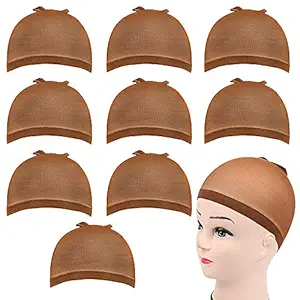 Larhali Wig Caps for Lace Front Wig Brown Stocking Wig Cap for Women Bald Cap for Wigs, 10 Pack (Wig Caps, Brown)