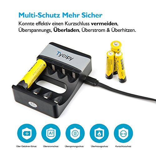 Tycipy LED Akku Ladegerät für Ni-MH/Ni-CD AA/AAA Akkus, Universal Akkuladegerät für 800mAh 5V 4 AA/AAA Batterien mit mit LED-Anzeige Schwarz - 2