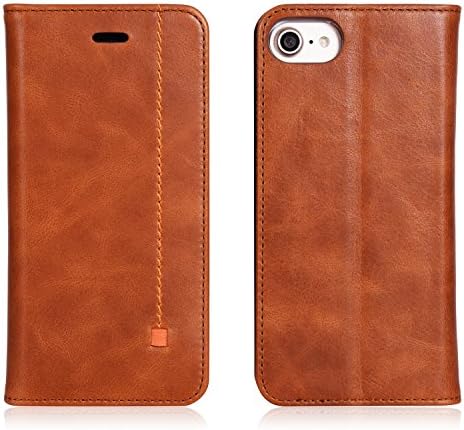 Leather iPhone 8 &amp; 7 Case - NOVADA Genuine Leather Wallet Case with Card Slots &amp; Stand - Tan