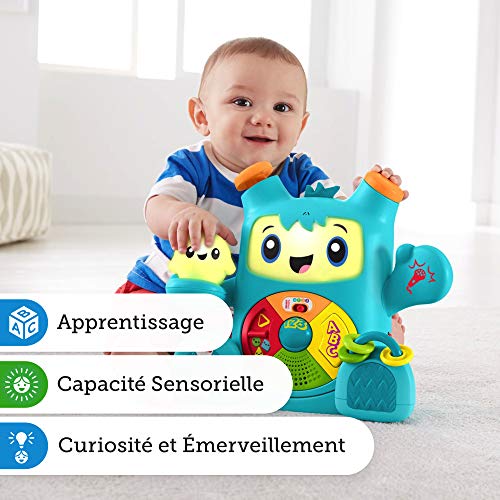 Fisher-Price Mon Ami Rocki robot interactif jouet sons et lumières pour apprendre à bébé les lettres et les formes, 6 mois et plus, version française, FXD01 – Image 7