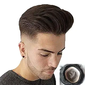 Styllofy Size 10X8 100% Human Hair Toupee/Patch/Human Hair Wig Non Surgical Hair Loss Solution For Men(Natural Black 8X6)