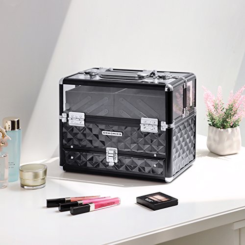 51yTEM 2bIL SONGMICS Mallette À maquillage, Coffre cosmÉtique, BoÎte de rangement, Beauty case, pour Bijoux et produits de maquillage, Couvercle transparent en acrylique, Plateaux dÉployÉs JBC318B