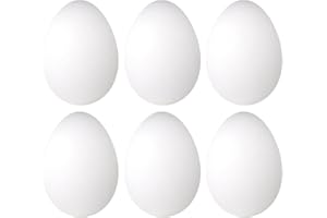 Worown 6 Pezzi Uova di Polistirolo, 10cm Altezza Bianca Uova di Plastica, Craft Uova di Pasqua per DIY Decorazioni