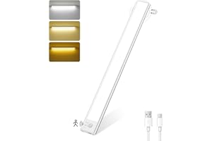 HighLuc Lampe de Placard, 40cm Reglette LED Cuisine Detecteur de Mouvement, Rechargeable USB-C Sans Fil Éclairage LED, 3 Couleurs Dimmable Luminaires Intérieur pour Armoire Escalier Couloir (2 Pack)