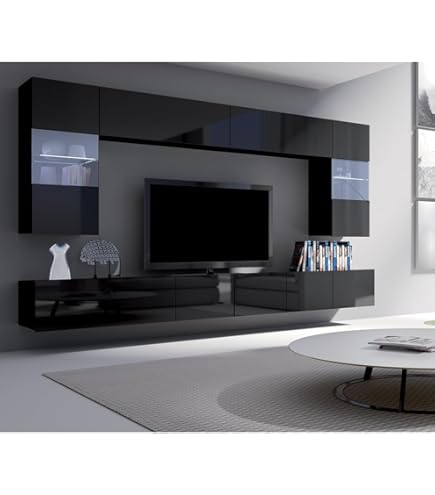 Furnitech Wohnwand Modern - TV Schrank Mit Regalen Fürs Wohnzimmer