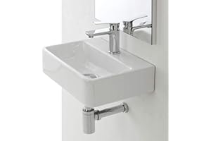 Inbagno Lavabo Sospeso Rettangolare, 40 x 29,5 x 11,5h cm, in Ceramica Bianco Lucido