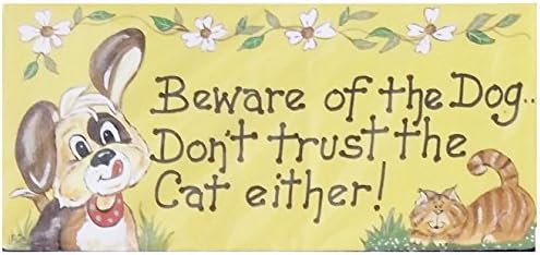 Beware of the Dog Don't Tust the Cat Either Fridge Magnet Fun Funny Novelty Gift Humour Humourous Quotes Joke Kitchen Gift