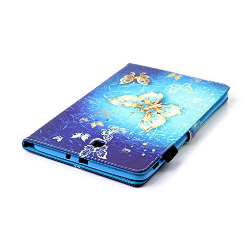 Für Samsung Galaxy Tab E 9.6 Zoll SM-T560 Leder Tasche Hülle,Für Samsung Galaxy Tab E 9.6 Zoll SM-T560 Leichter Wallet Kickstand Hülle,Herzzer Mode Hübsch [Luxus Schmetterling Gedruckt] Shockproof Kratzfest PU leder Mappen Geldbeutel Folio Abdeckung mit Karte Bargeld Schlitz Weiche TPU Innere Kasten Hülle Case für Samsung Galaxy Tab E 9.6 Zoll SM-T560 + 1 x Frei Blau Handy Halterung Ständer + 1 x Frei Blau Stift Stylus - 7
