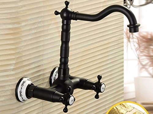 LighSCH Antique Sink Mixer Tap Bathroom Wall-Mounted Hot and Cold and Double-Hole and Rotate