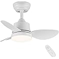 Newday 24inch Small White Ceiling Fan with Light and Remote Control, Diammable LED Ceiling Fan Lights, Ceiling Fan with 3 Blades Quiet DC Motor 6 Speeds Memory Function for Bedroom Living Room