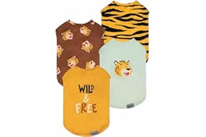 Fitwarm Tiger-Hunde-Shirt, Sommer-Hundekleidung für kleine Hunde, Jungen, Mädchen, lustiges Hundekostüm, T-Shirt, Haustier-Outfit, Gelb, Braun, Schwarz, Grün, Größe M, 4 Stück