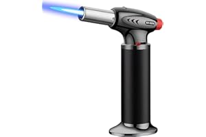 XWFEU Enlarge Tank Blow Torch, Refillable Blow Torch Lighter Butane Torch with Safety Lock Adjustable Flame for Cooking, BBQ, Baking, Brulee, Creme, DIY Soldering(Butane Not Included)
