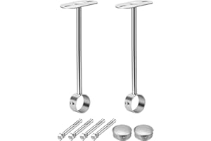 sourcing map Soporte para Cortinas, 2 Soportes de Techo, Soporte Barra Armario, Altura 250mm, para Barra de 25mm Diámetro de Cortina de Ducha de Armario (Tono Plateado)