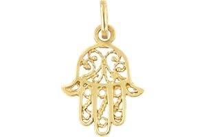 FORME DI LUCCHETTA Lucchetta - Ciondolo in Oro Giallo 14k con Mano di Fatima/Hamsa per Collana, Charms e Ciondoli per Catenina (fino a 4mm) per Donna Ragazza