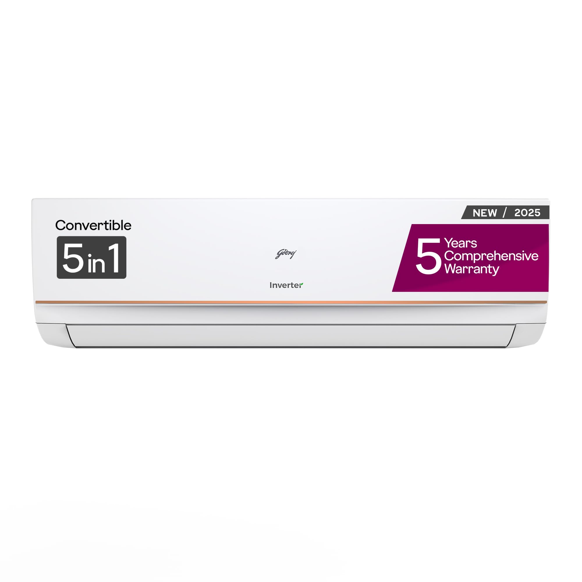 Godrej 1.5 Ton 3 Star, 5 Years Comprehensive Warranty, 5-In-1 Convertible Cooling, Inverter Split AC (Copper, 2025 Model, Heavy duty cooling at 52 Â°C, AC1.5T EI 18P3T WZT 3S, White)