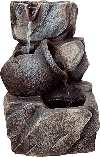 dobar 96400e Design Zimmerbrunnen aus Polyresin in Stein-Fels-Optik, Wasserspiel mit Pumpe für innen, Kunststoff, grau, 17.2 x 16.2 x 27 cm