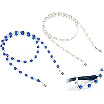 2 Catene Per Occhiali Con Perle - Collana Porta Occhiali Da Donna Elegante, Anche Per Mascherine, Blu E Bianco - Foto 5