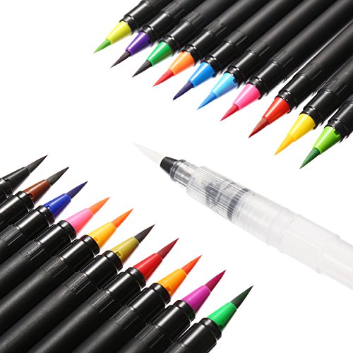 ARTISTORE Pennello Set pennelli per acquerello 20 colori + 1 Pennello per acqua - Colori vivaci Pennello morbido e flessibile per bambini Libri da colorare Adulti Calligrafia Manga Art Comic