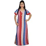 Indiatrendzs Women's Nightgown Stretchable Cotton Red Blue Night Wear Maxi Nighty