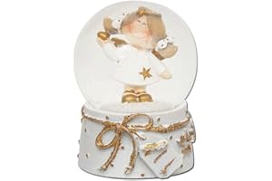 Dekohelden24 Minibola de Nieve con ángel, Base Blanca y Dorada. Dimensiones (Largo x Ancho x Alto): 4,5 x 4,5 x 6,5 cm, Bola de 4,5 cm de diámetro, 501423