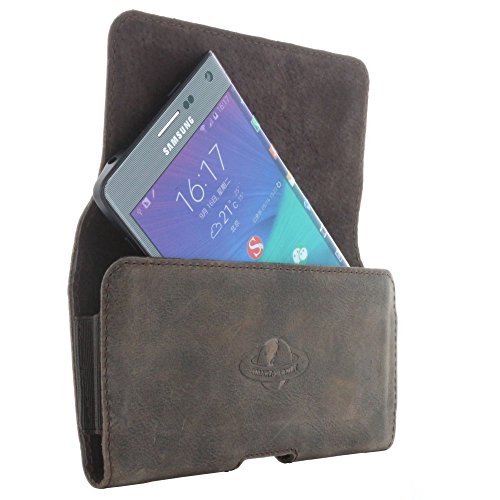 Smart-PlanetÂ® Design Echt Leder GÃ¼rteltasche 3XL z.B. Apple iPhone 8 X 6 7 - Samsung Galaxy Xcover 4 S7 S6 2017 Edge Quertasche - Vintage Look braun