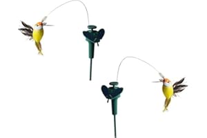 Chostky 2pcs Solar o con Pilas batiendo Colibrí, pájaro Flotante Wobble para jardín Patio replanteado Plantas Flores Patio Paisaje Exterior decoración