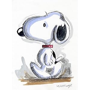 Original Feder und Aquarell auf Aquarellkarton: peanuts Walking Snoopy / 24x32 cm