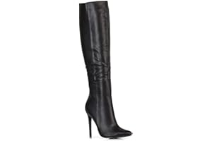 ESSEX GLAM Womens Knee High Boots Mid High Heel Ladies Pointed Toe Shoes Size 3-8