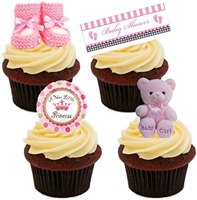 Made4You Baby Shower Girl, Edible Cake Decorations - Stand-up Wafer Cupcake Toppers (Pack of 24)