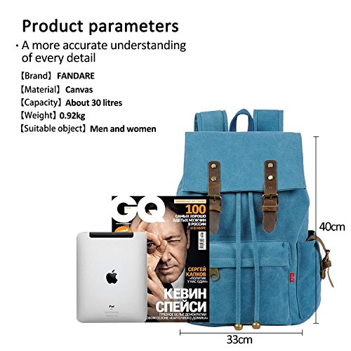 FANDARE Retro Laptop Notebook Rucksack Geeignet für bis zu 16 Zoll Damen Herren Schulrucksack für die Schule Wandern Daypack Leinwand - 6