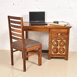 Furniture Plaza Sheesham Wood Writing Study Table for Students with Chair Computer Desk for Home and Office Honey Finish