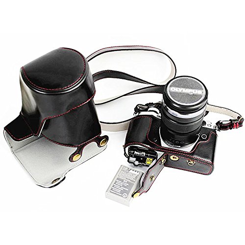 First2savvv XJD-EM5II-HH01 Premium Qualität braun Ganzkörper- präzise Passform PU-Leder Kameratasche Fall Tasche Cover für Olympus OM-D E-M5 Mark II. EM5 Mark 2.(12-40mm and 40-150mm Lens)