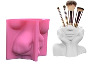 ARSBORUI Blumentopf Beton Gießform Süße Mädchen Gesicht Silikonform DIY Kreative Pflanztopf Epoxidharz Formen Kerze Stifthalter Vase Blumentöpfe Form Mädchen Statue Kunsthandwerk Form (C)